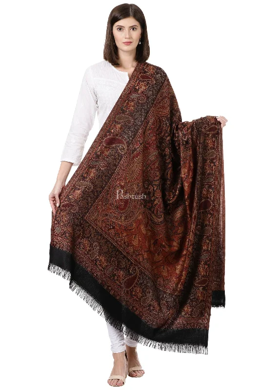 Pashtush Women'S Jamawar Shawl, Faux Pashmina, Black