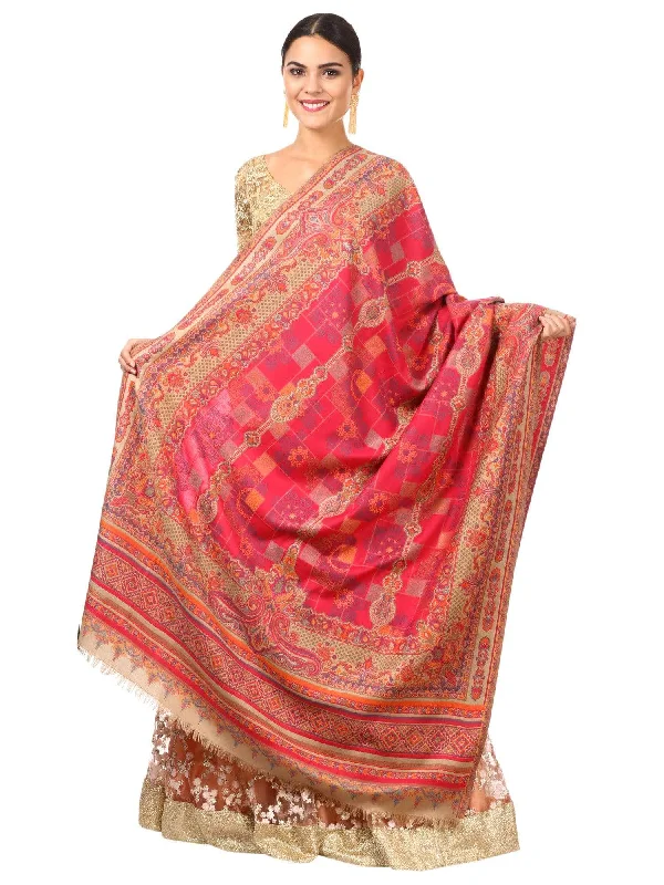 Pashtush Womens Aztec Jamawar Shawl, Faux Pashmina - Pink