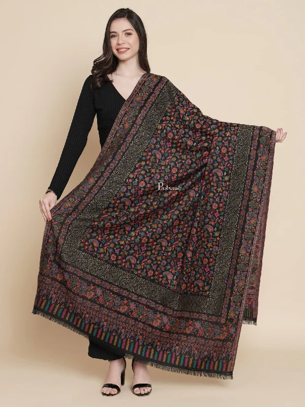 Pashtush Womens, Faux Pashmina, Paisley Metallic Zari Border Woven, Black