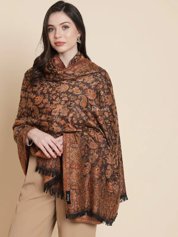 Pashtush Womens, Faux Pashmina, Paisley Woven Jamawar Jacquard Paisley Woven, Black