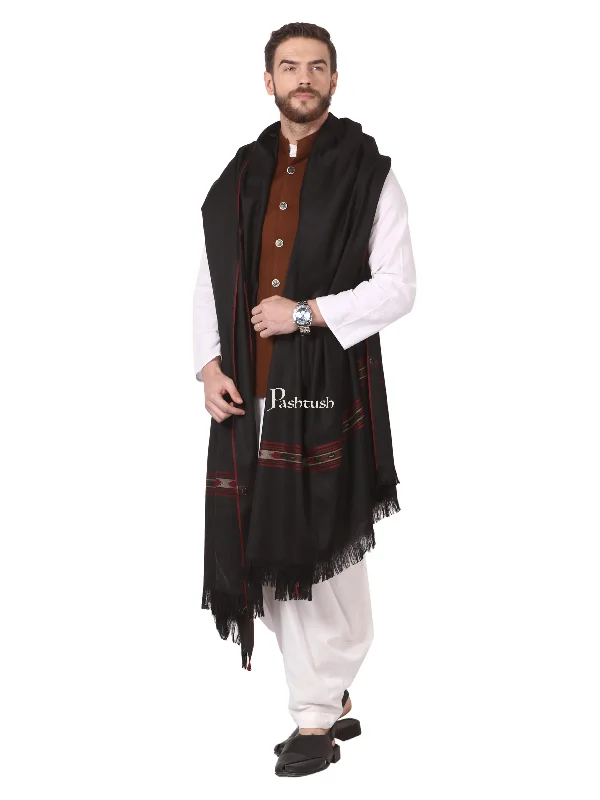 Pashtush Woven Aztec Design Mens Full Size Shawl In Extra Fine Wool - Black