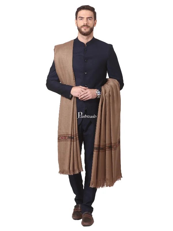 Pashtush Woven Aztec Design Mens Shawl (Lambs Wool) Beige