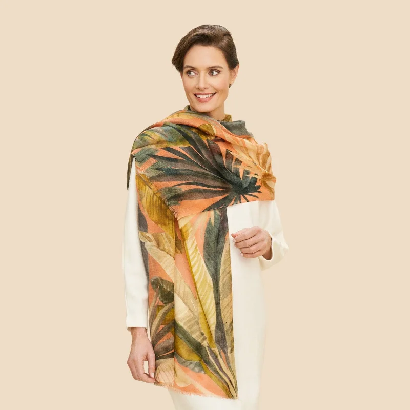 Painted Palms Wool Wrap Scarf