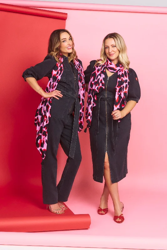 Scamp & Dude x Sophie McCartney Pink with Red and Black Mega Shadow Leopard Charity Super Scarf