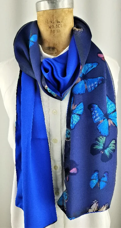 Silk Blue Butterfly Scarf with a Royal blue back