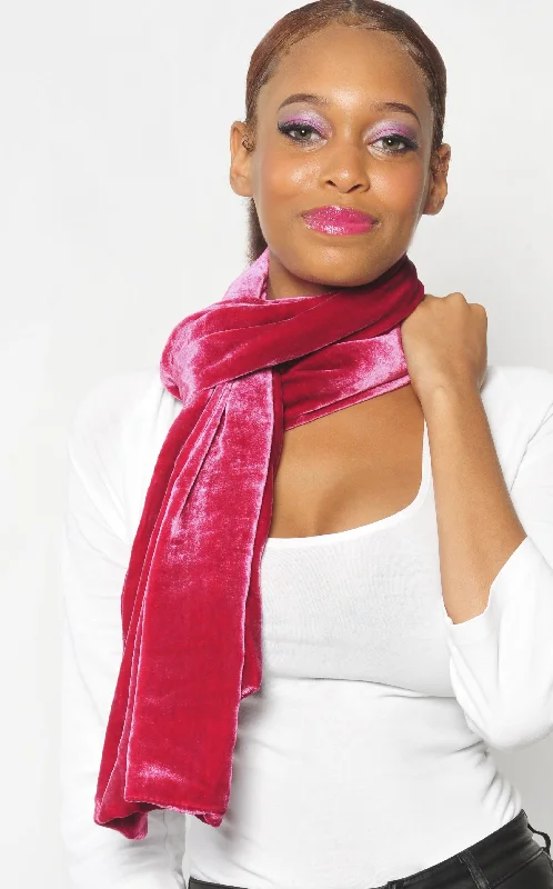 Solid Raspberry Red Silk Velvet Scarf