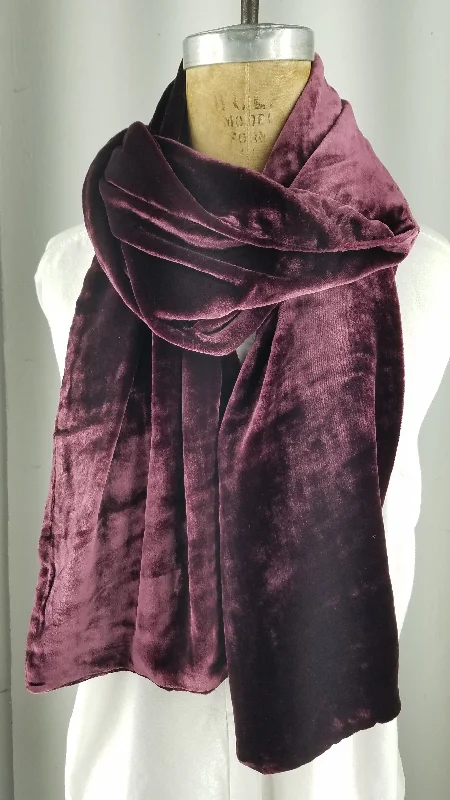 Solid Plum Silk Velvet Scarf