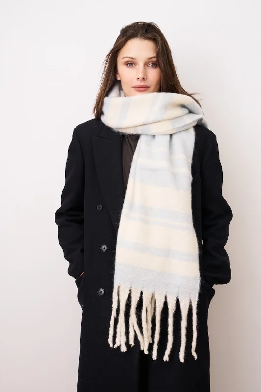 STRIPE BRUSH TASSEL SCARF - BLUE