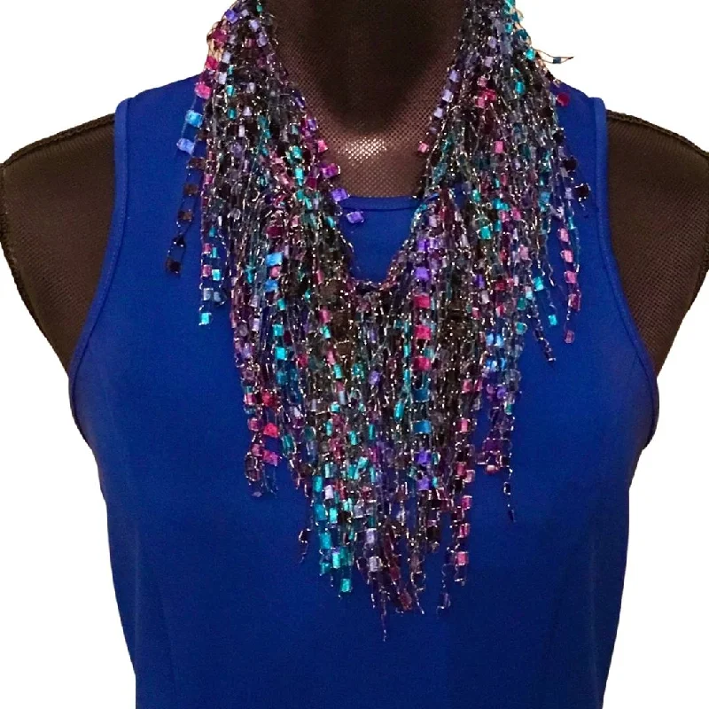 Turquoise Purple Black Scarf Necklace