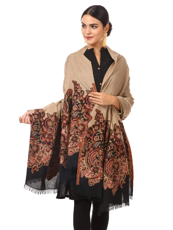 Pashtush Womens Floral Jacquard Twin Coloured Shawl Black Beige